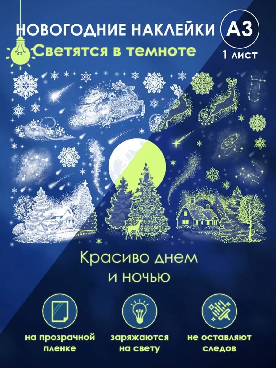 Наклейки светящиеся на окна и стены набор декора для дома