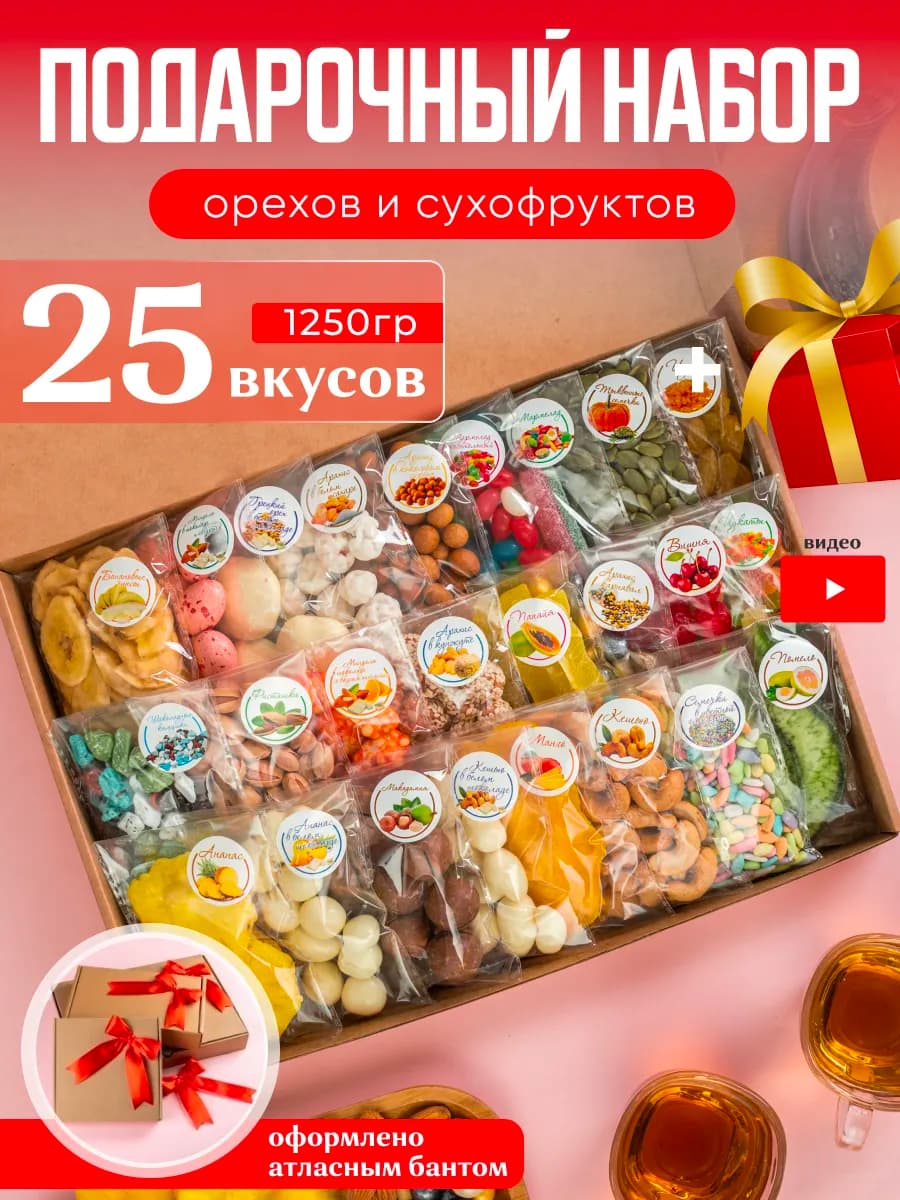 Подарочный набор сладкий сухофрукты и орехи с чаем
