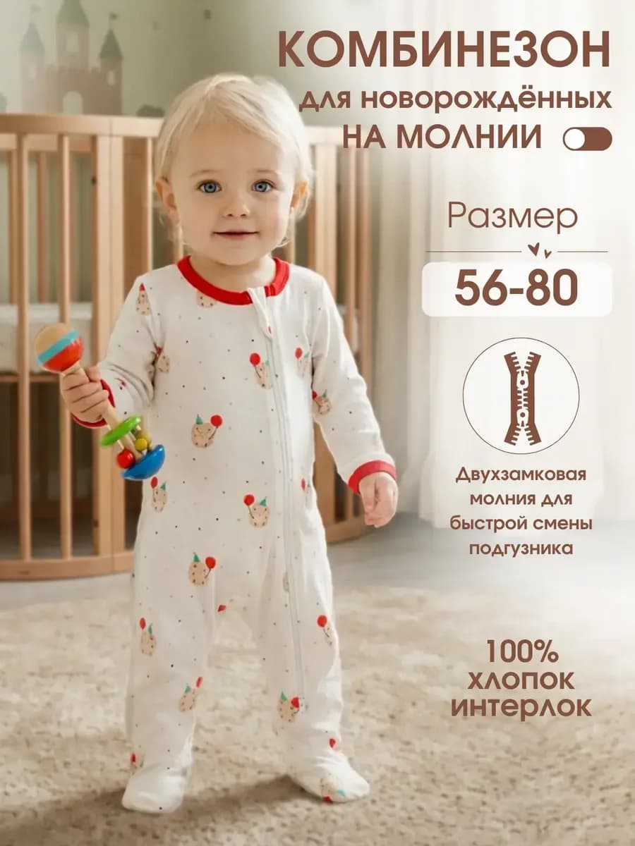 Слип для новорожденных на молнии Комбинезон для малышей