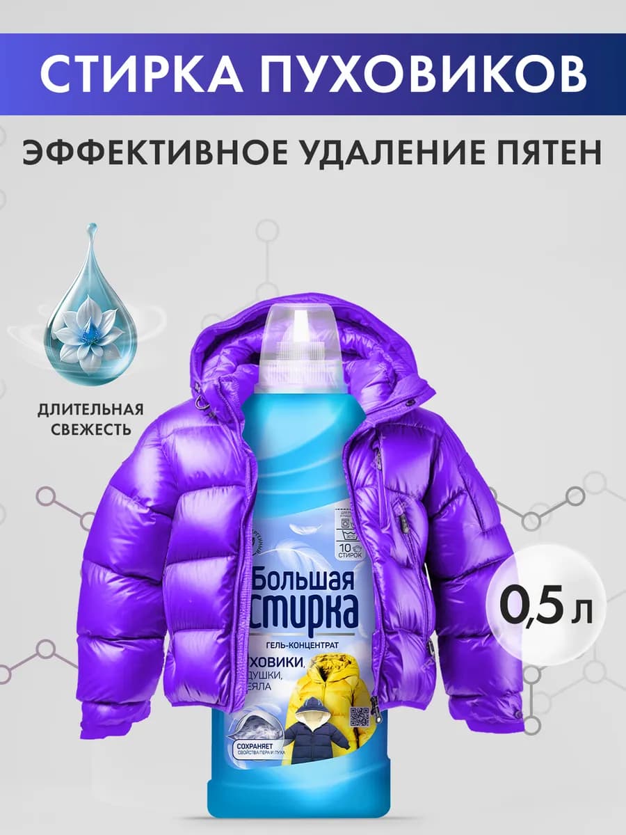 Гель концентрат для стирки пуховиков, одеял и подушек 500г