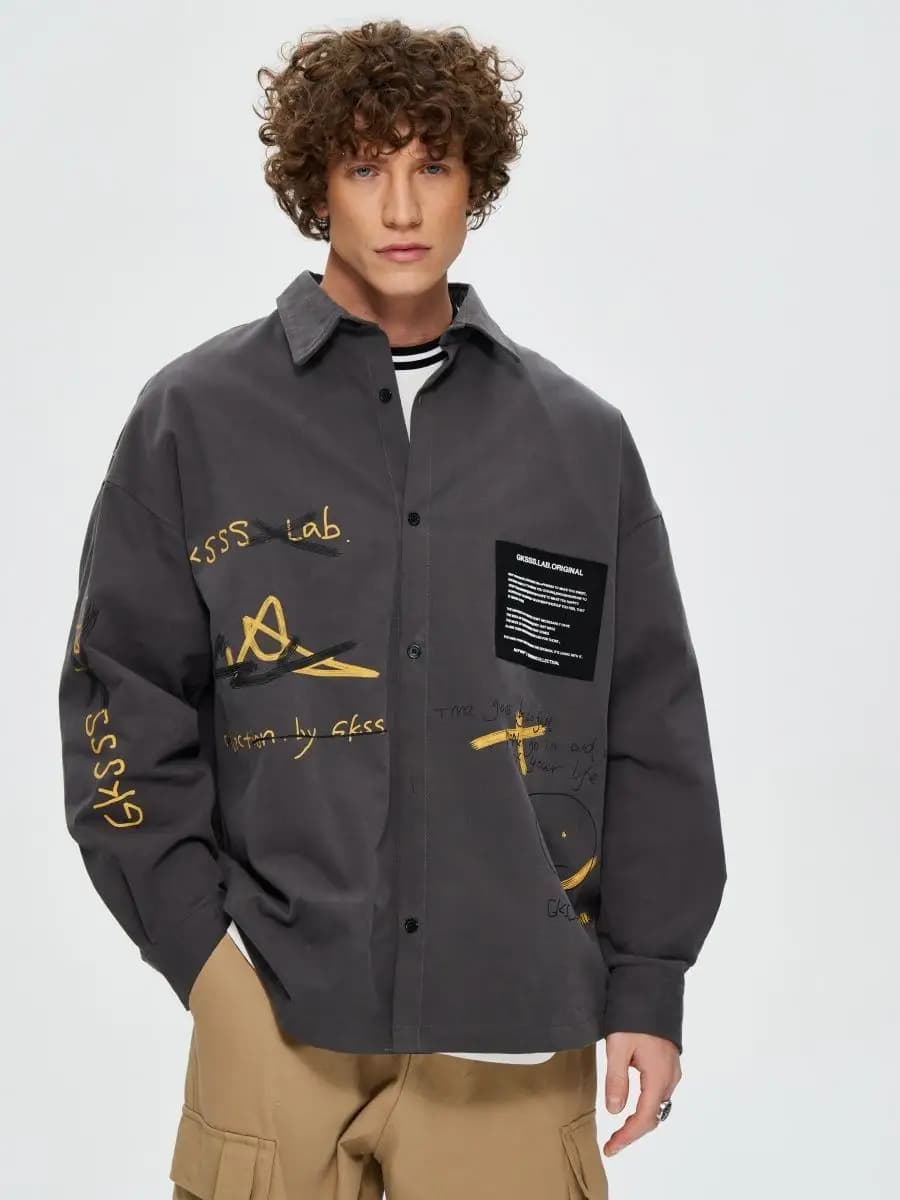 Оверсайз рубашка с принтом плотная