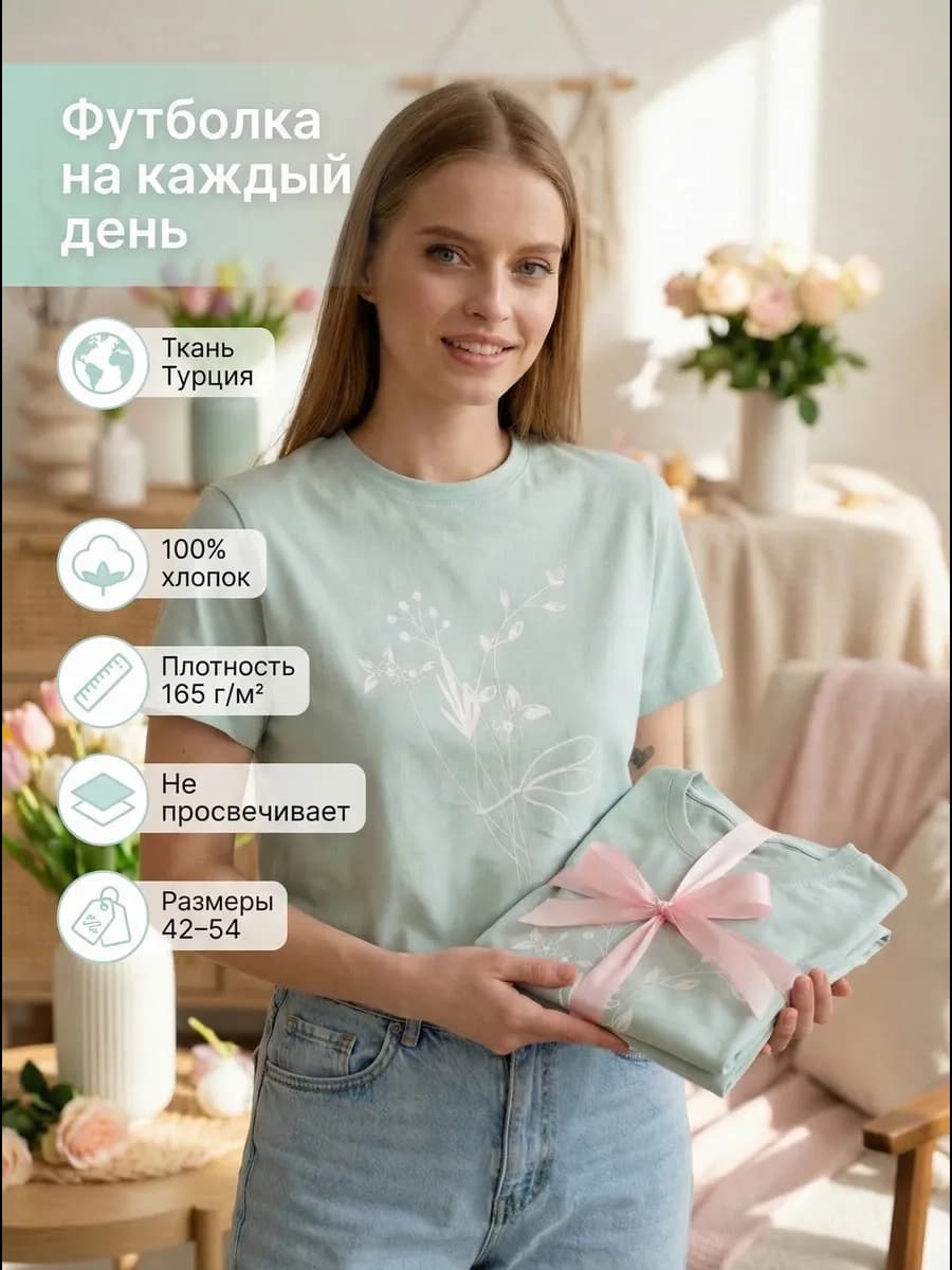 Футболка с принтом летняя хлопок подарок на 8 марта - фото 1