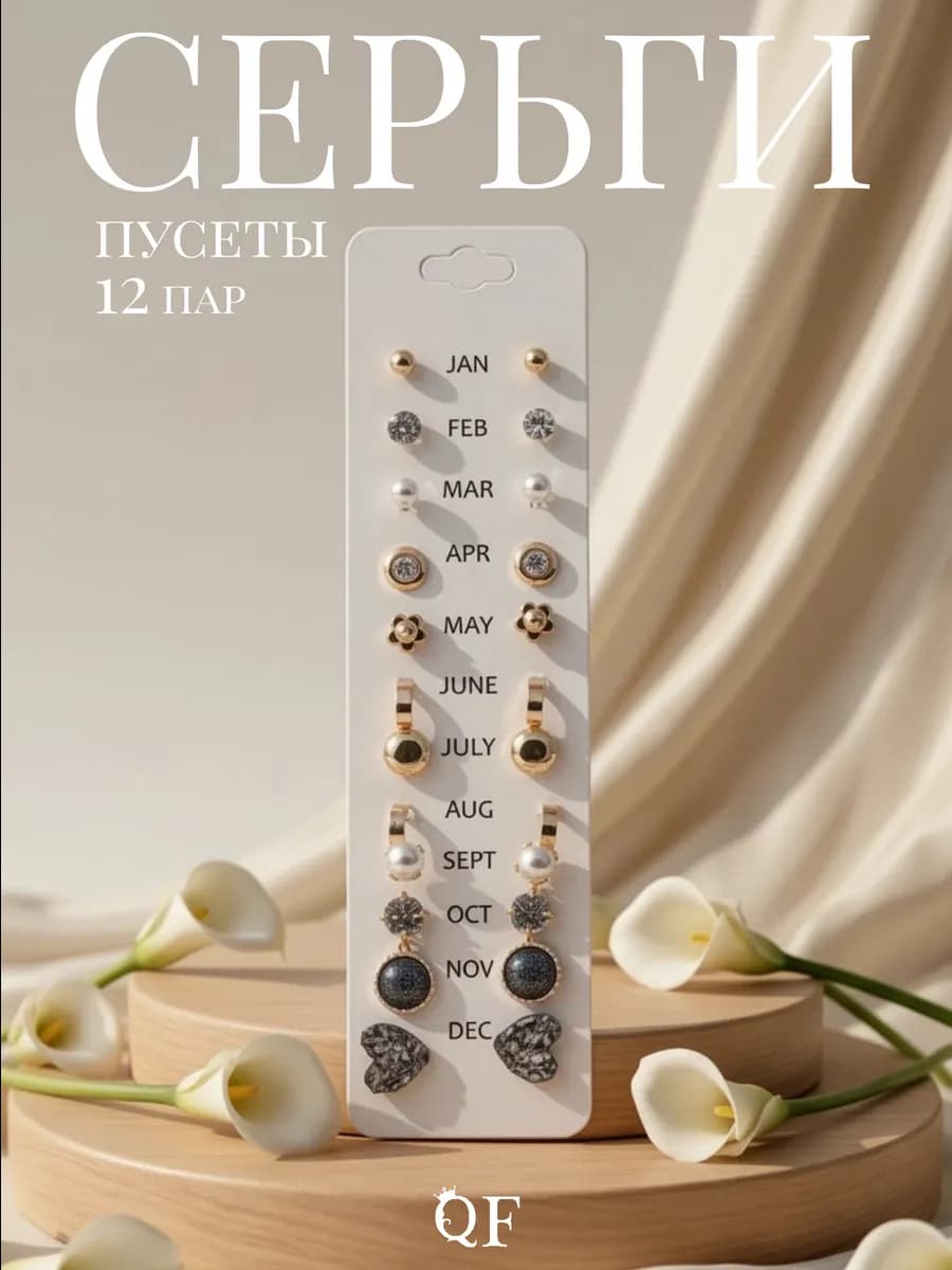 Серьги гвоздики набор бижутерия