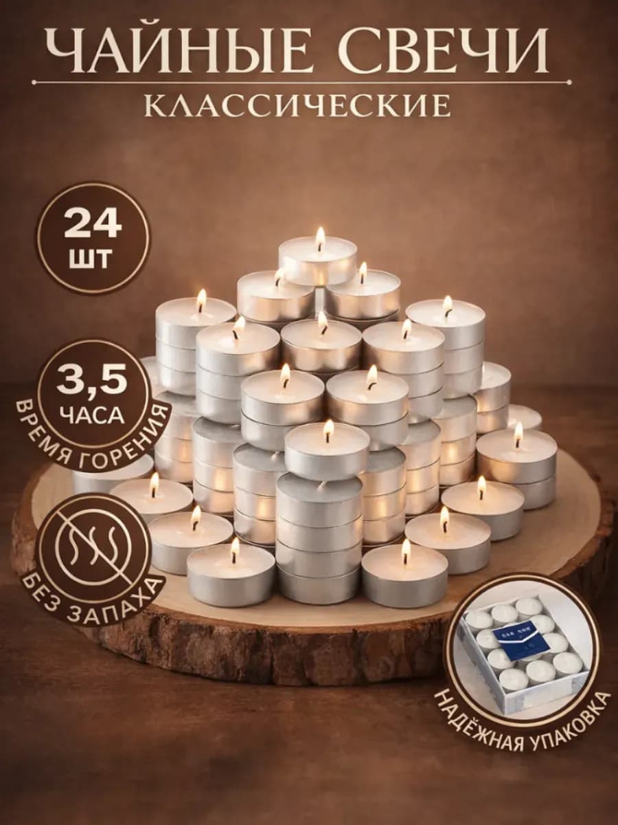 Свечи чайные качественные набор 24 шт