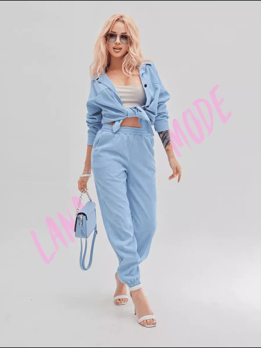 Костюм спортивный вельветовый двойка с рубашкой и джоггерам