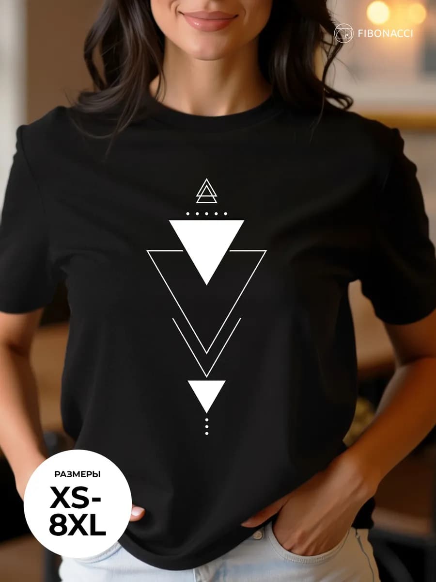 Футболка с принтом "Треугольники" нарядная оверсайз - фото 1