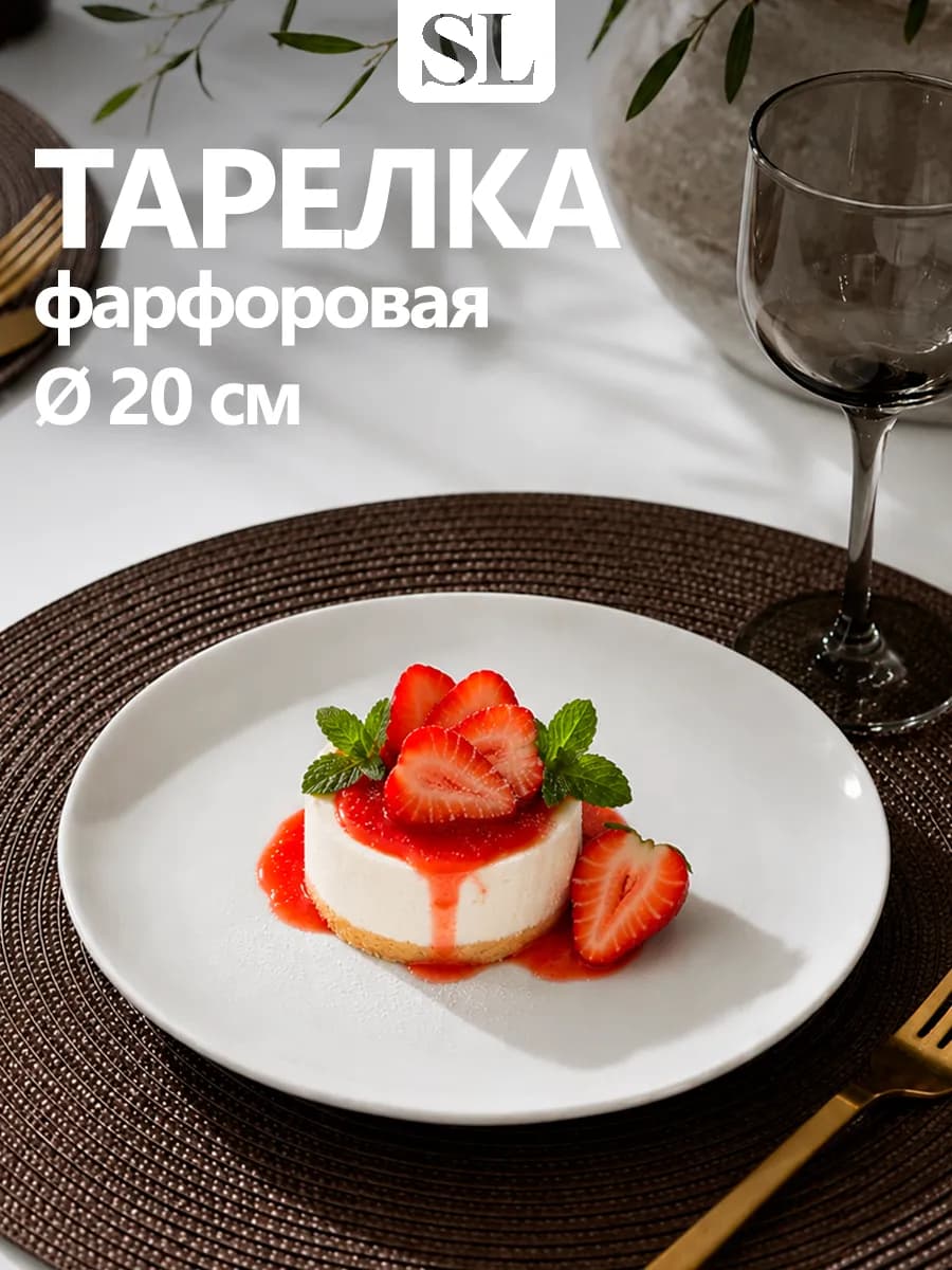 Тарелка обеденная фарфоровая White Label d=20 см