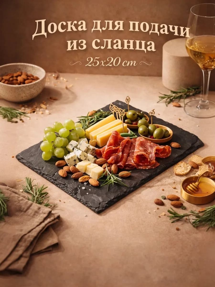 Доска сервировочная из сланца прямоугольная 25х20 см