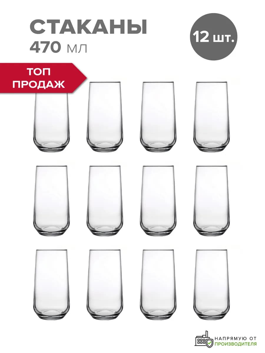 Стаканы стеклянные 470 мл набор 12 шт. высокие