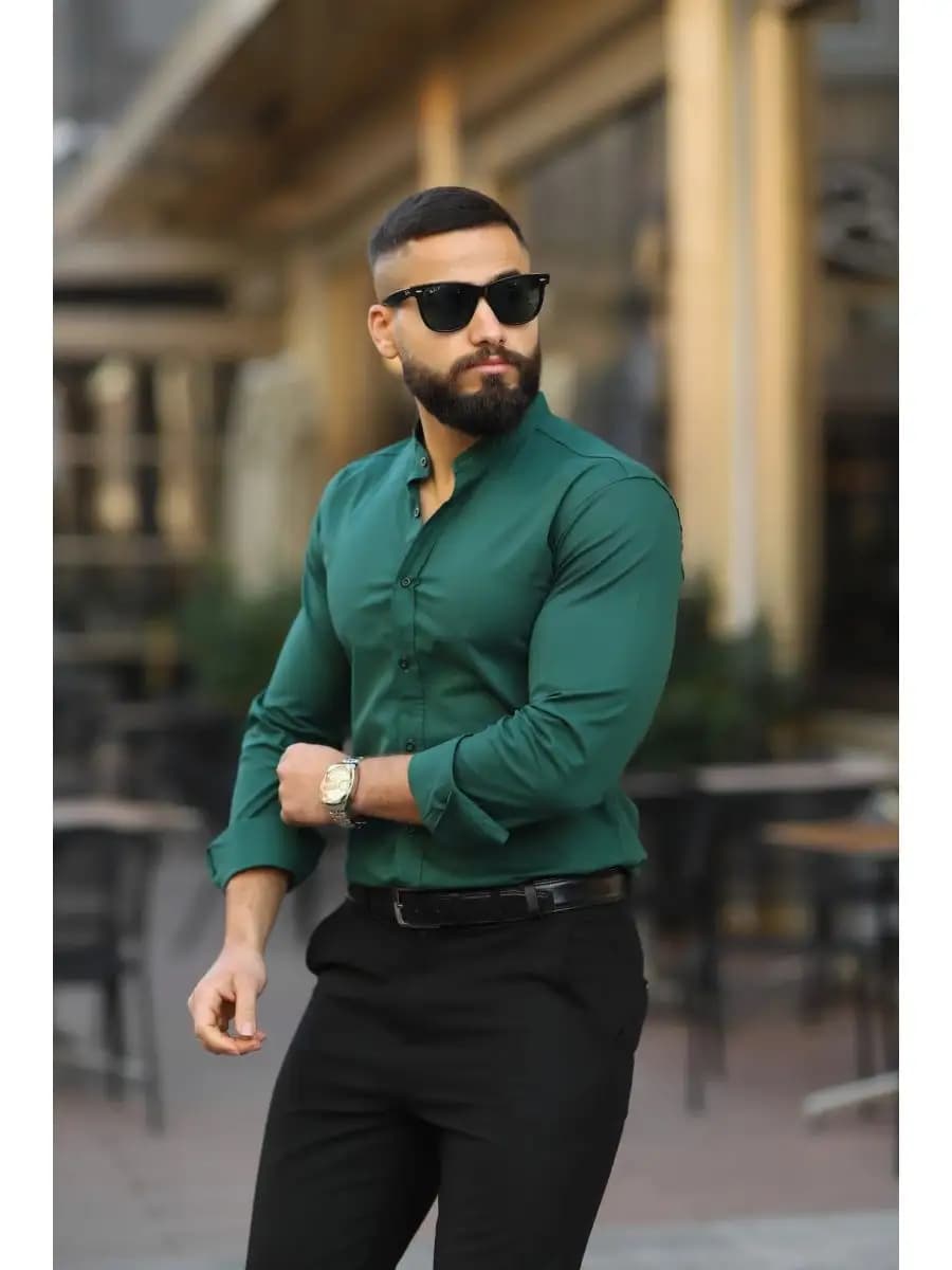 Рубашка зеленая классическая хлопок