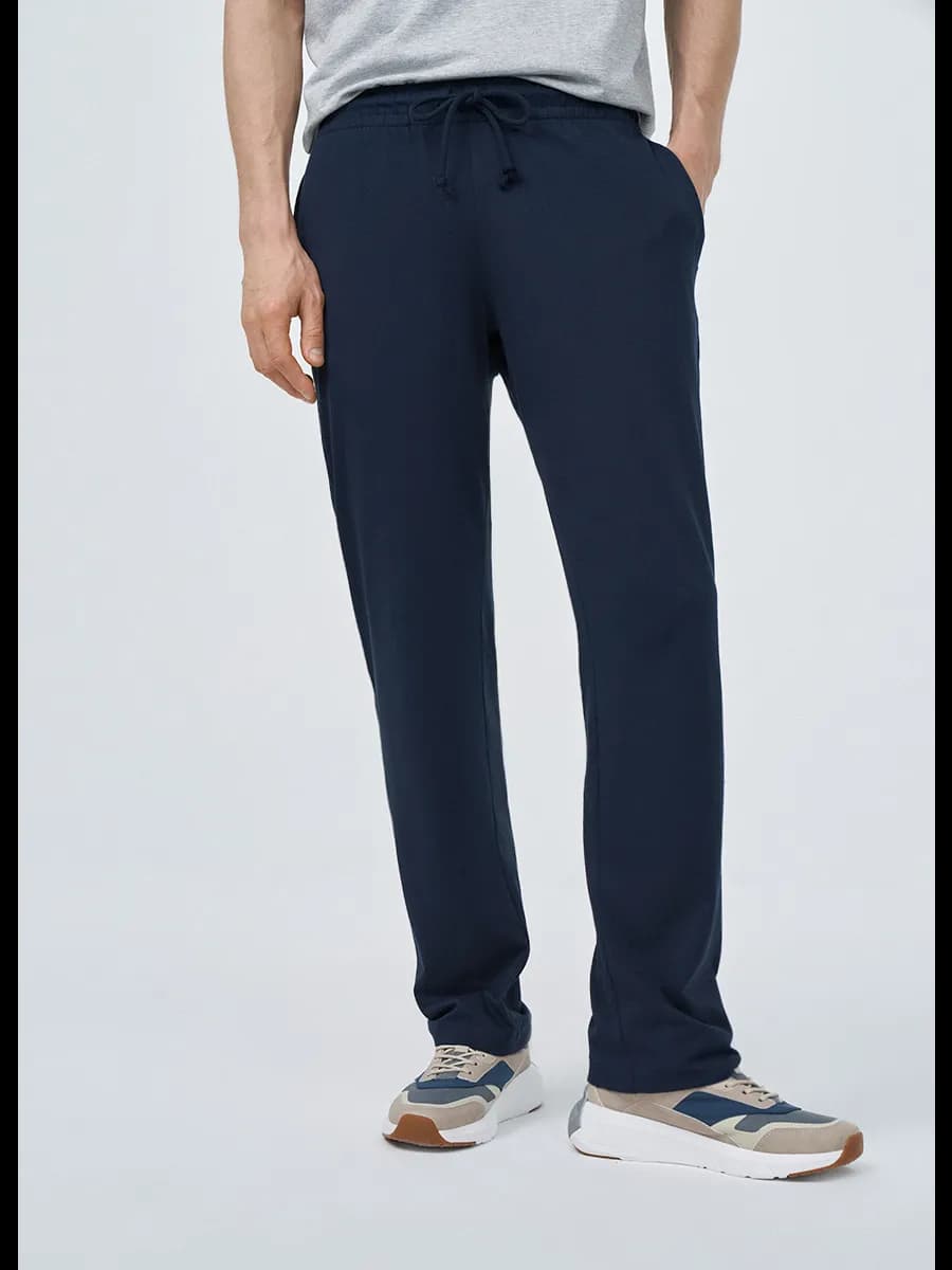 Прямые спортивные брюки синие на резинке