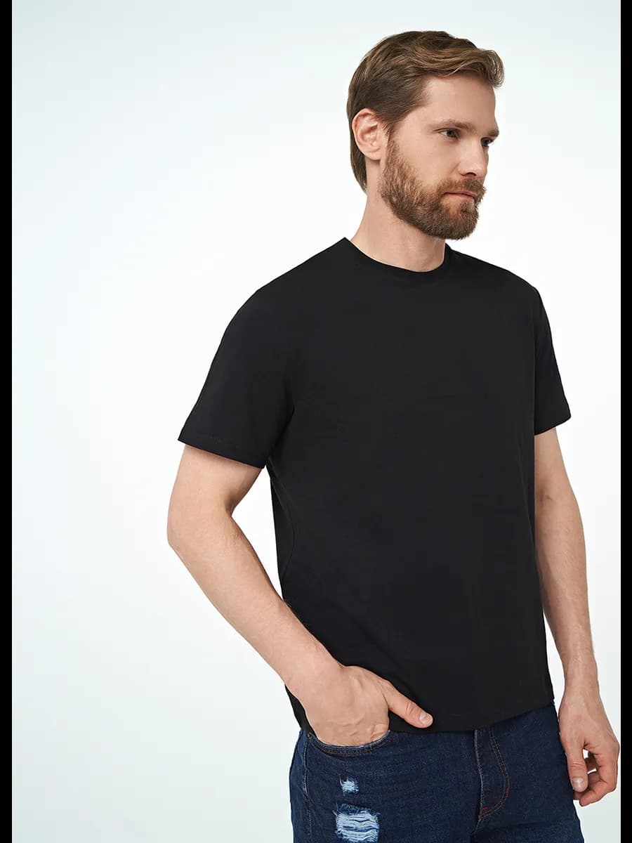 Футболка хлопковая черная - фото 1