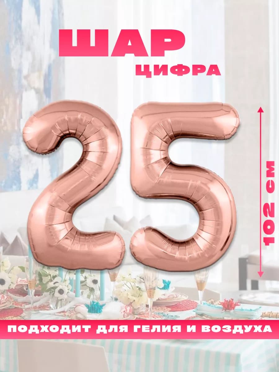 Воздушный фольгированный шар цифра 25, на день рождения