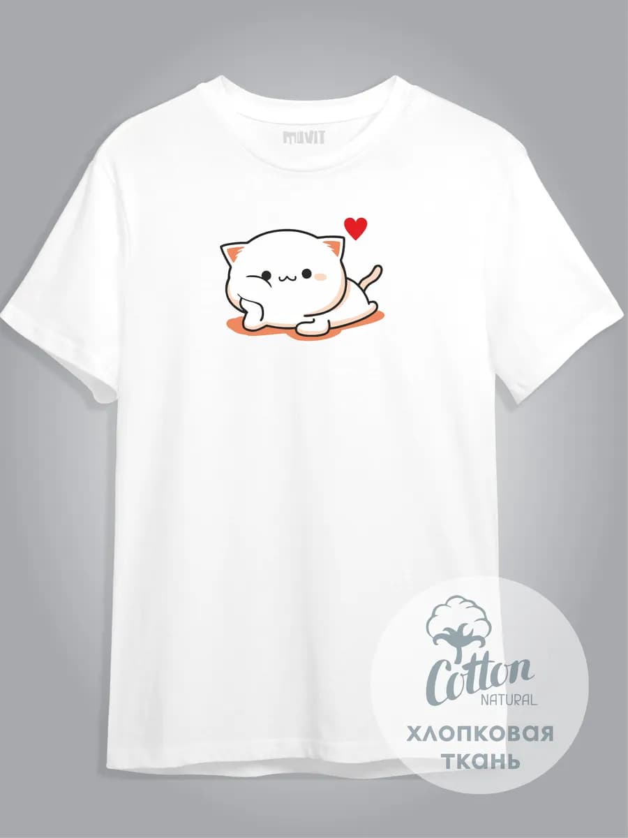 Белая футболка аниме котик - фото 1