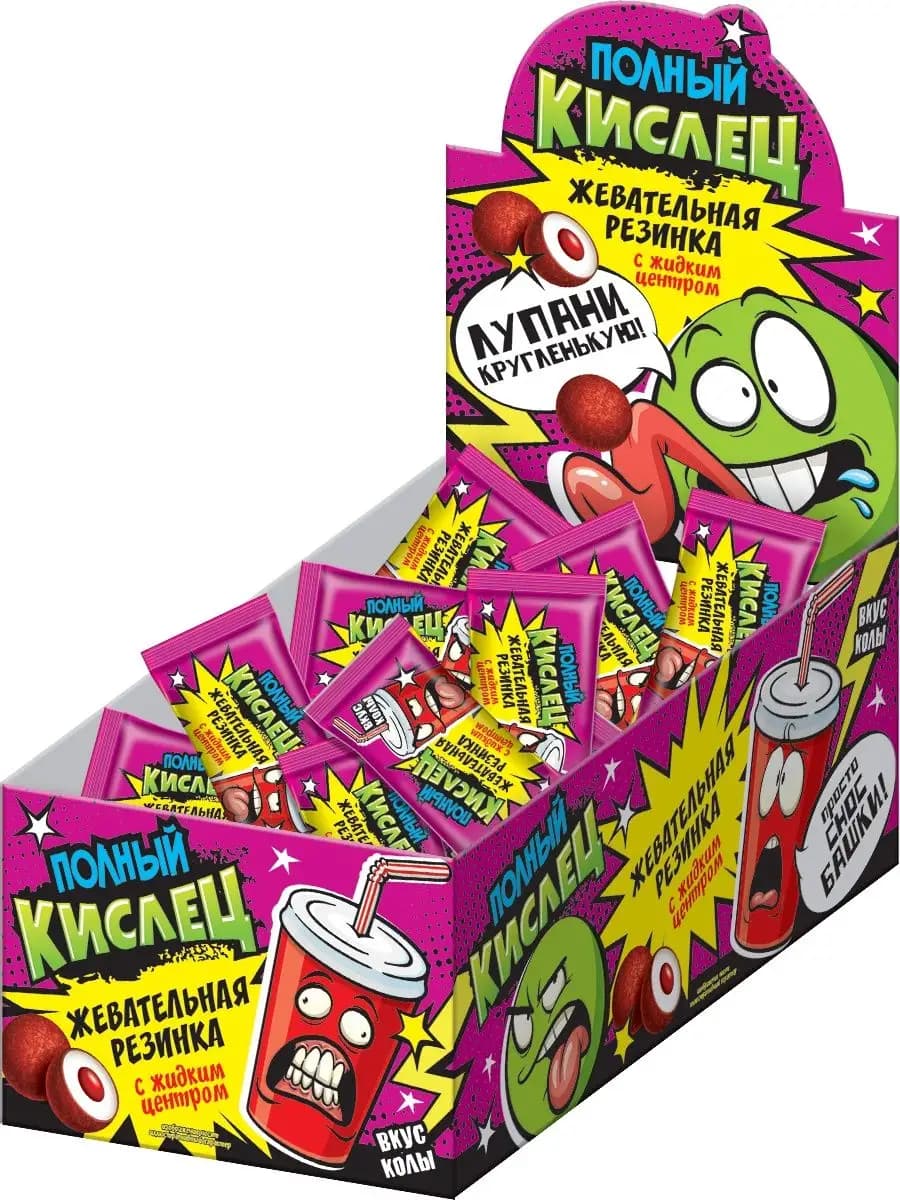 Жевательная резинка Полный Кислец с жидким центром 100 шт - фото 1
