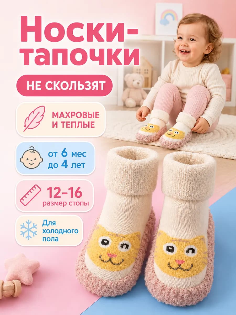 Носки пинетки для новорожденных малышей теплые