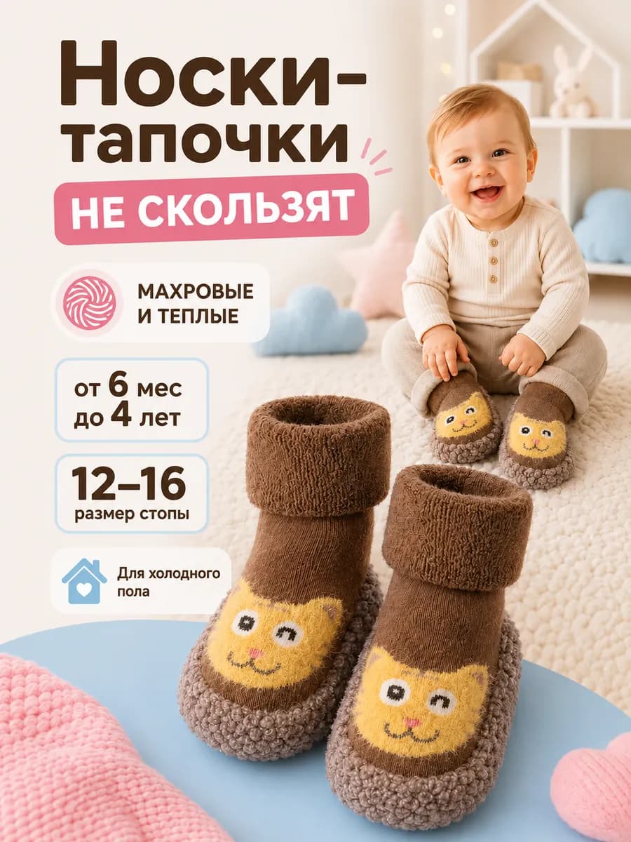 Носки пинетки для новорожденных малышей махровые теплые