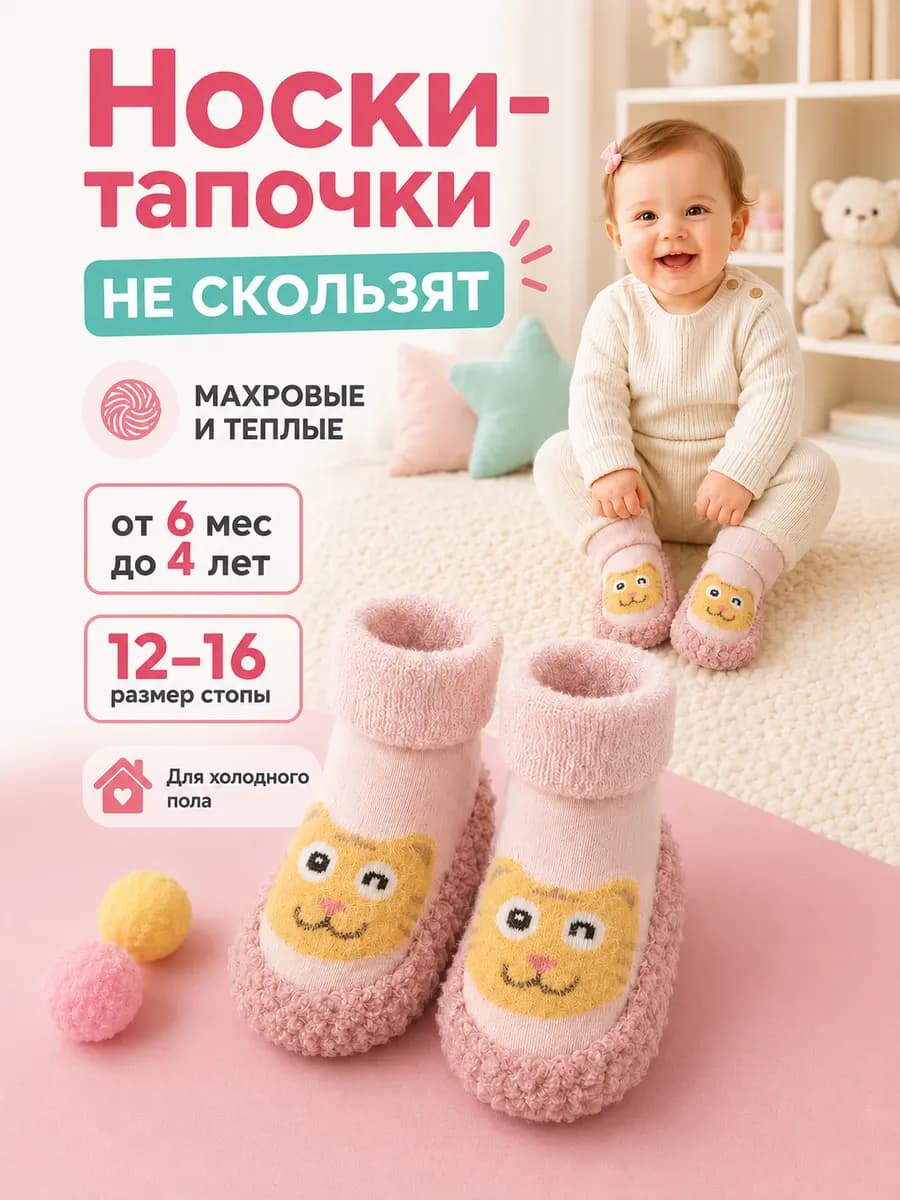 Носки тапочки пинетки махровые для малышей теплые