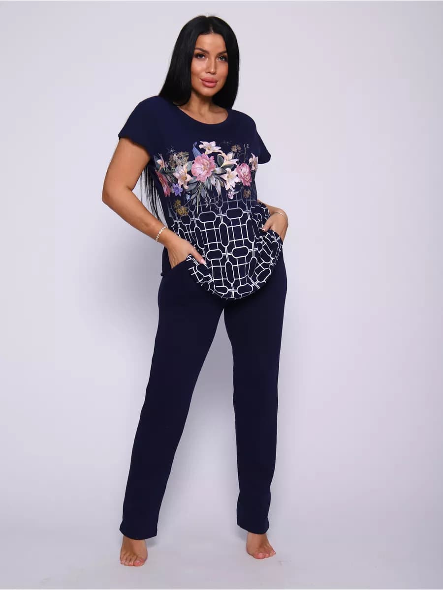 Костюм домашний с брюками больших размеров - фото 1