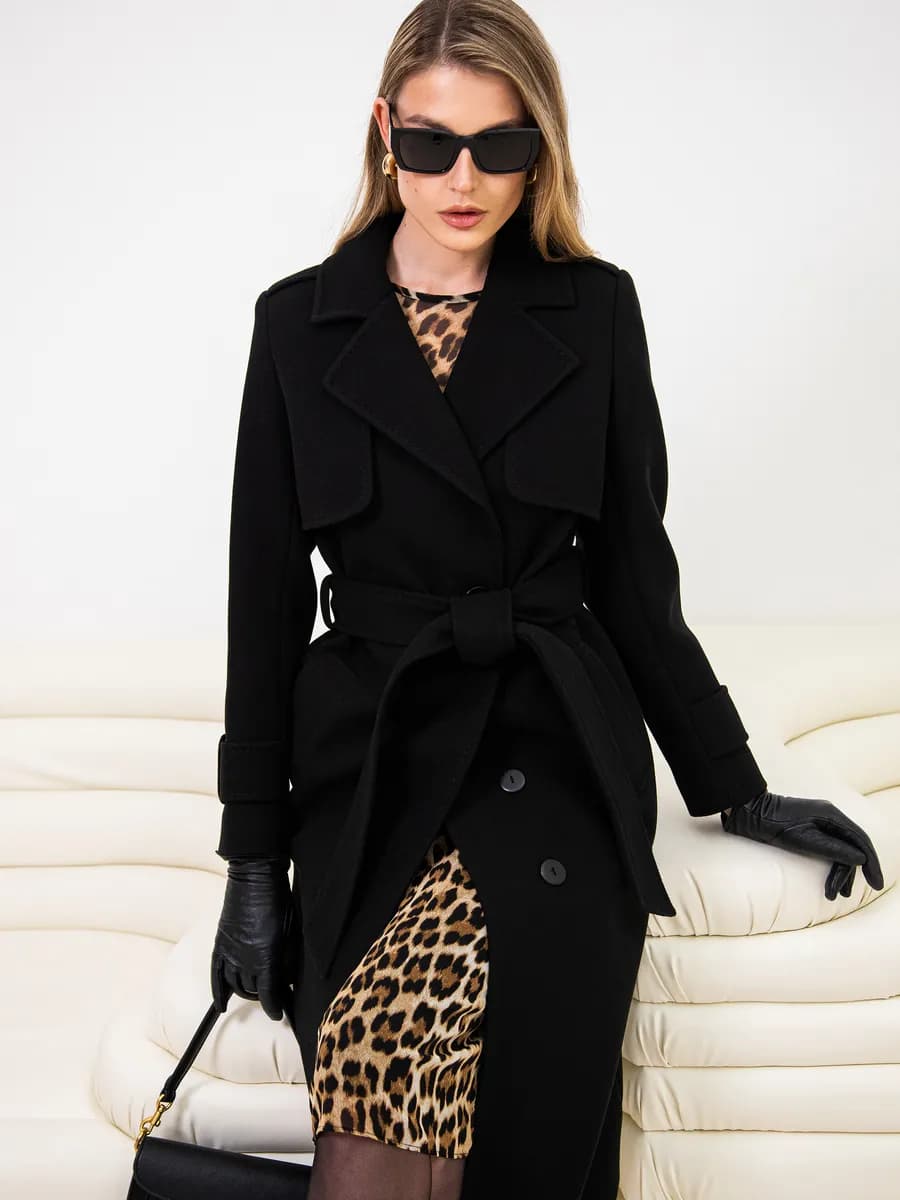 Пальто черное длинное демисезонное - фото 1