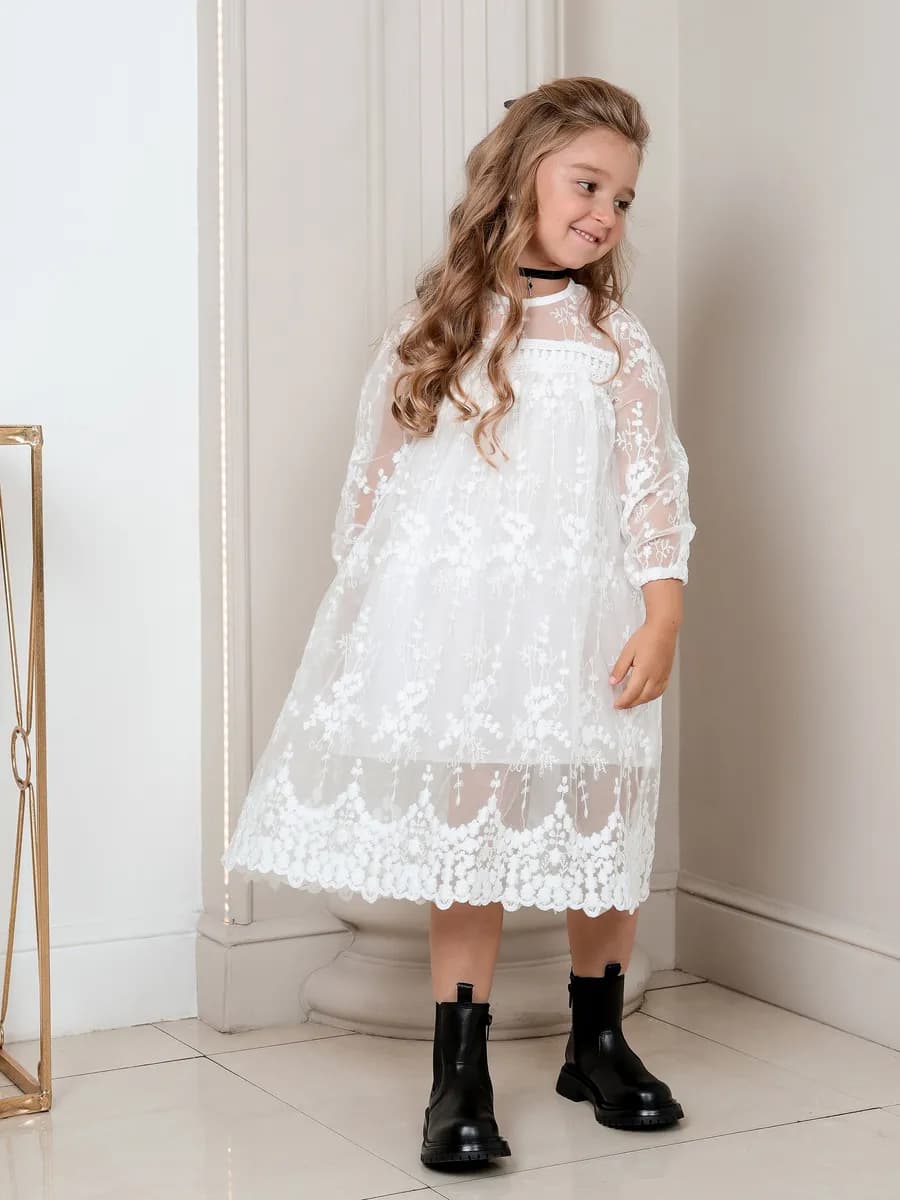 Новогоднее платье праздничное белое кружевное