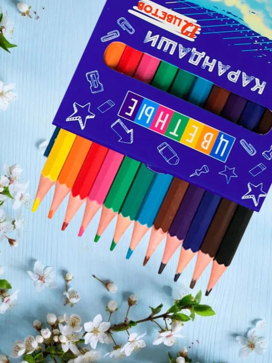 Карандаши цветные для школы пластиковые 12 штук