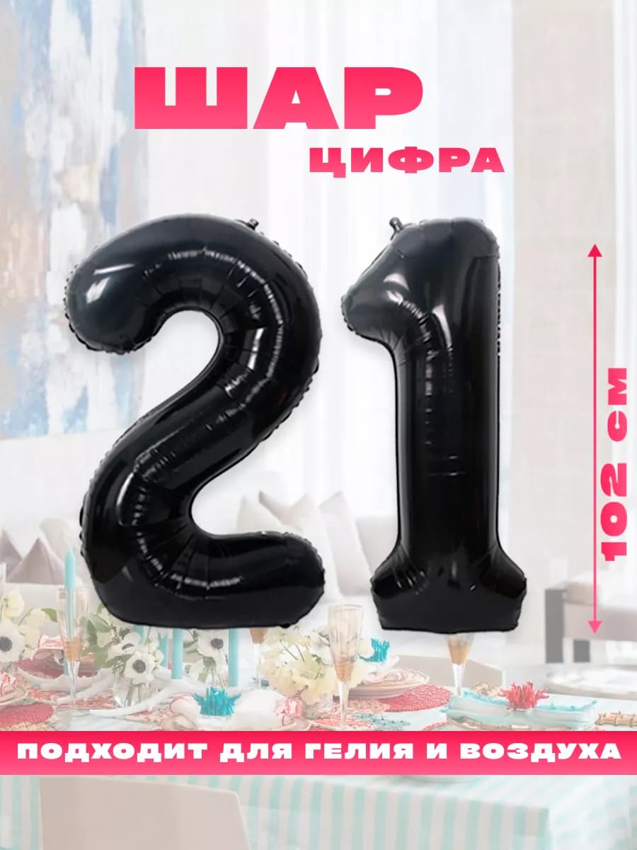 Воздушный фольгированный шар цифра 21, на день рождения