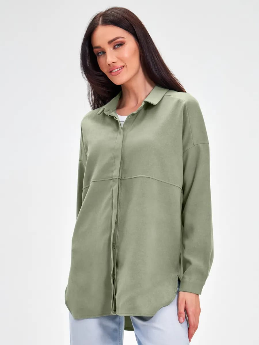 Рубашка вельветовая оверсайз удлиненная - фото 1