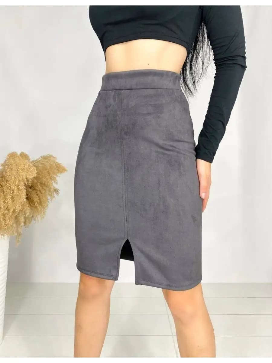 Юбка карандаш замшевая с разрезом