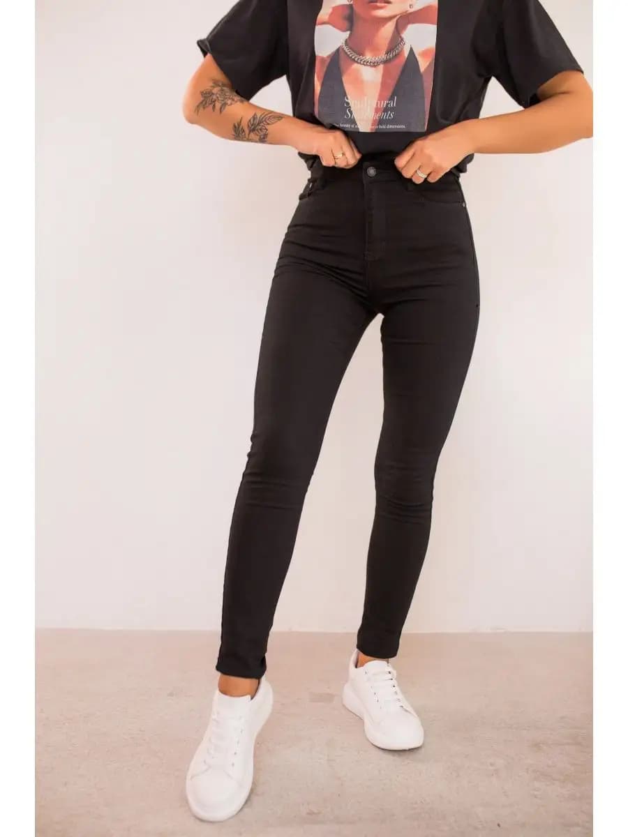 Джинсы скинни с высокой посадкой узкие черные