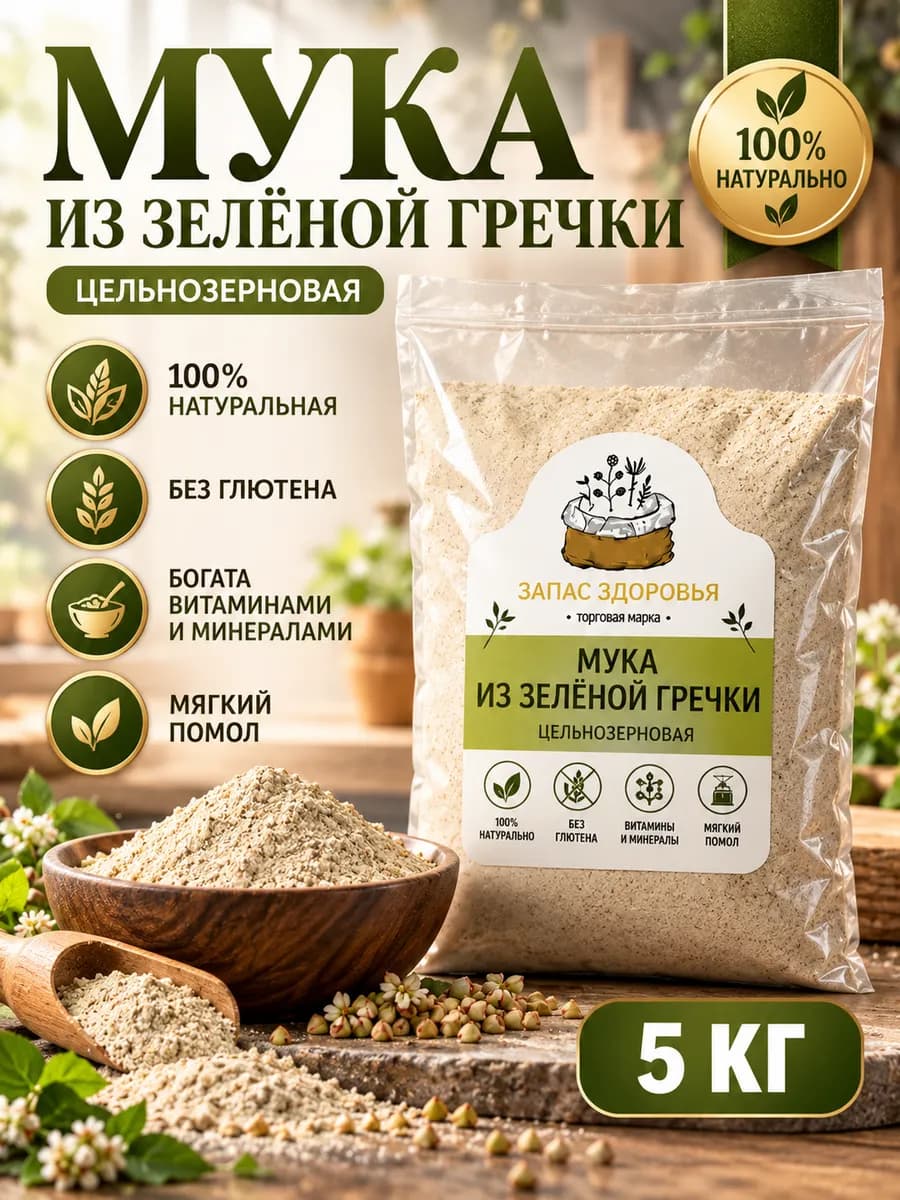 Мука из зеленой гречки без глютена 5 кг