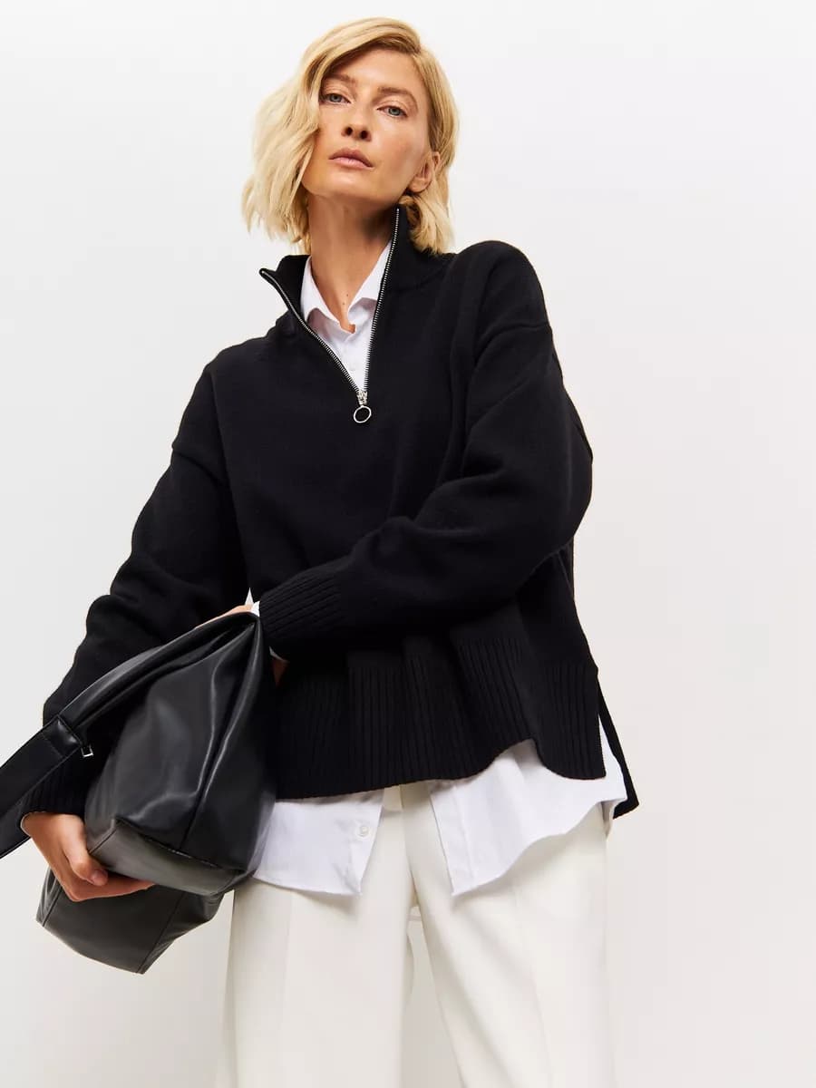 Джемпер оверсайз с воротником на молнии трикотажный