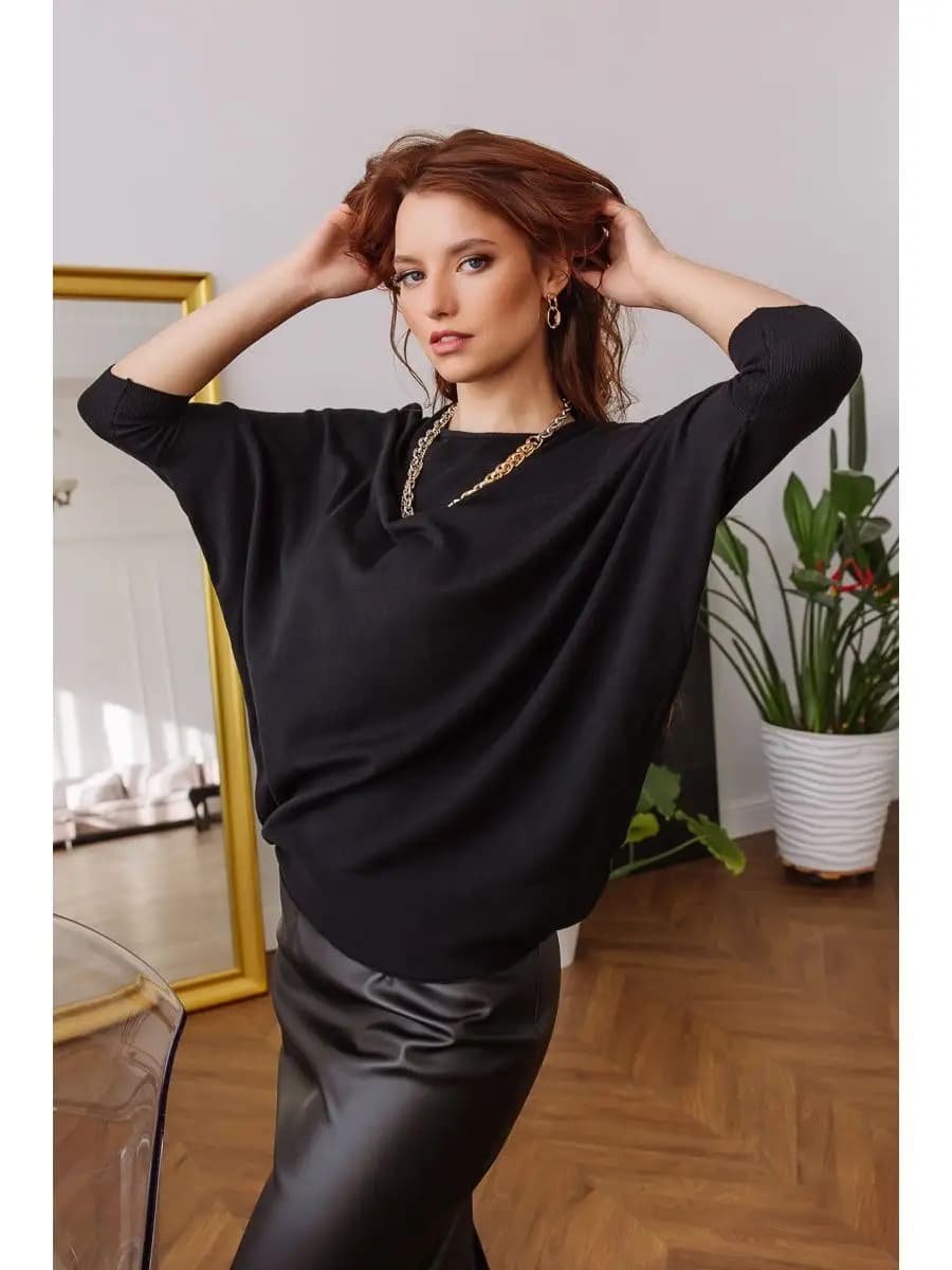 Джемпер женский вязаный свитер свободный летучая мышь кофта