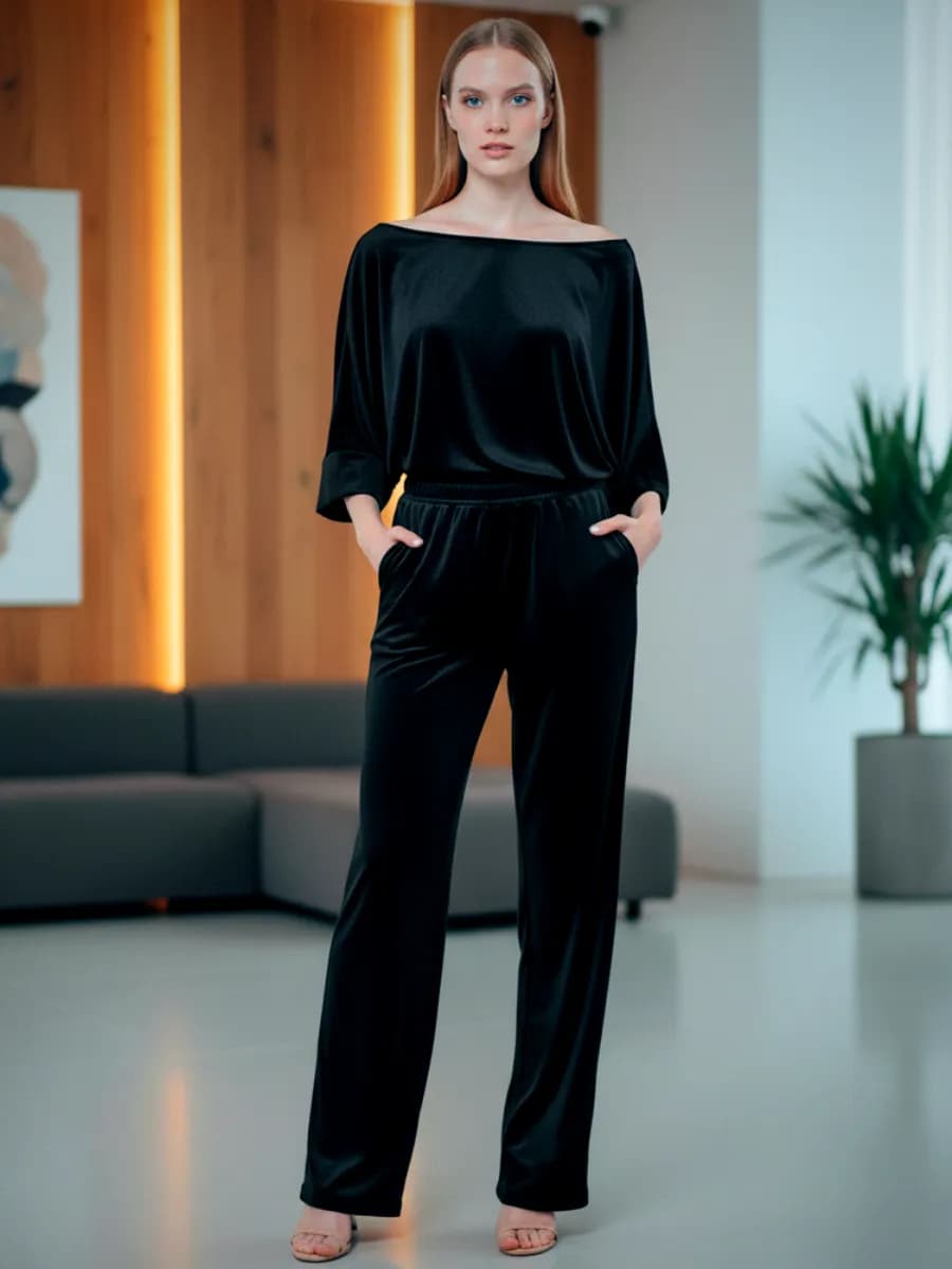 Костюм велюровый с брюками палаццо комплект двойка