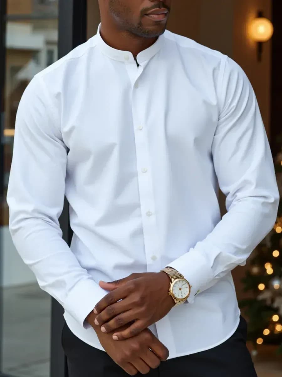 Рубашка без воротника с длинным рукавом