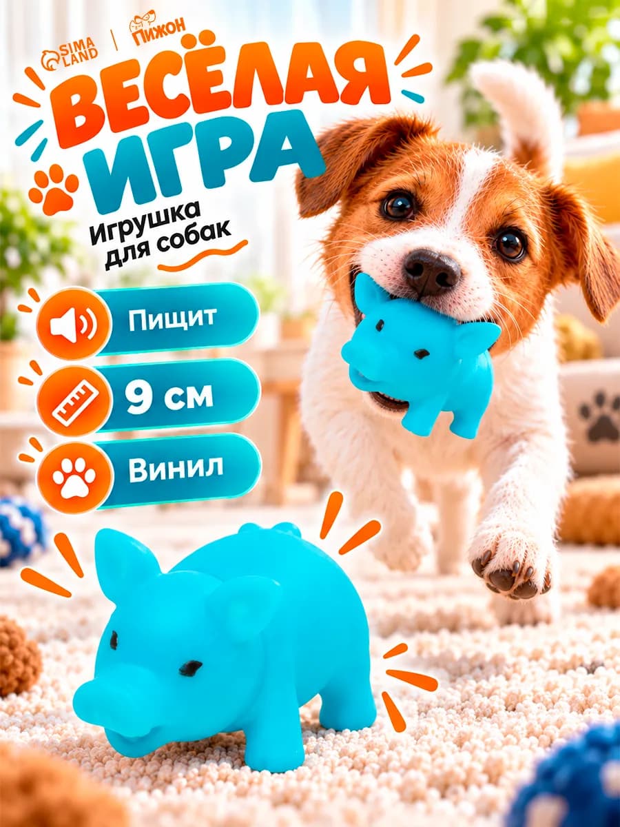 Игрушка резиновая для собаки, с пищалкой, поросенок