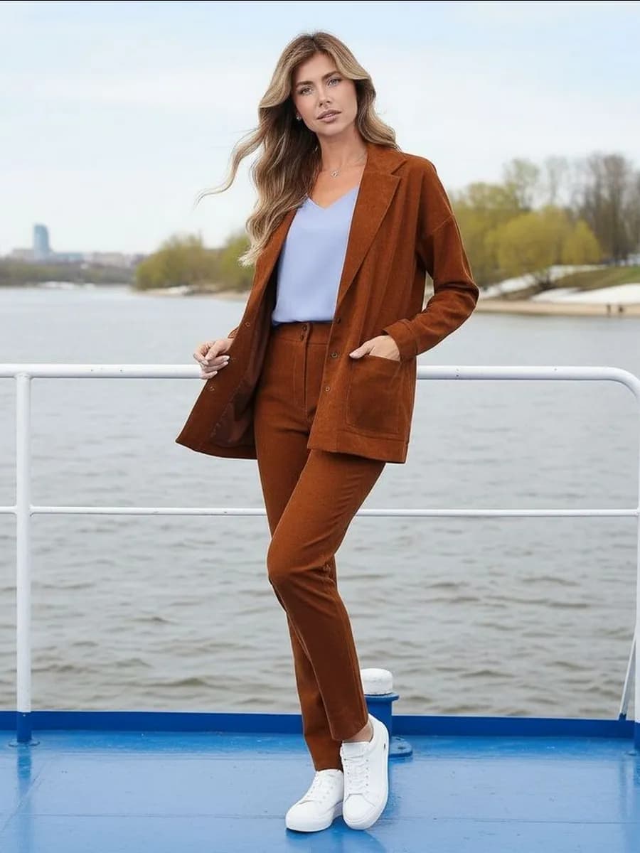 Вельветовый брючный костюм с жакетом