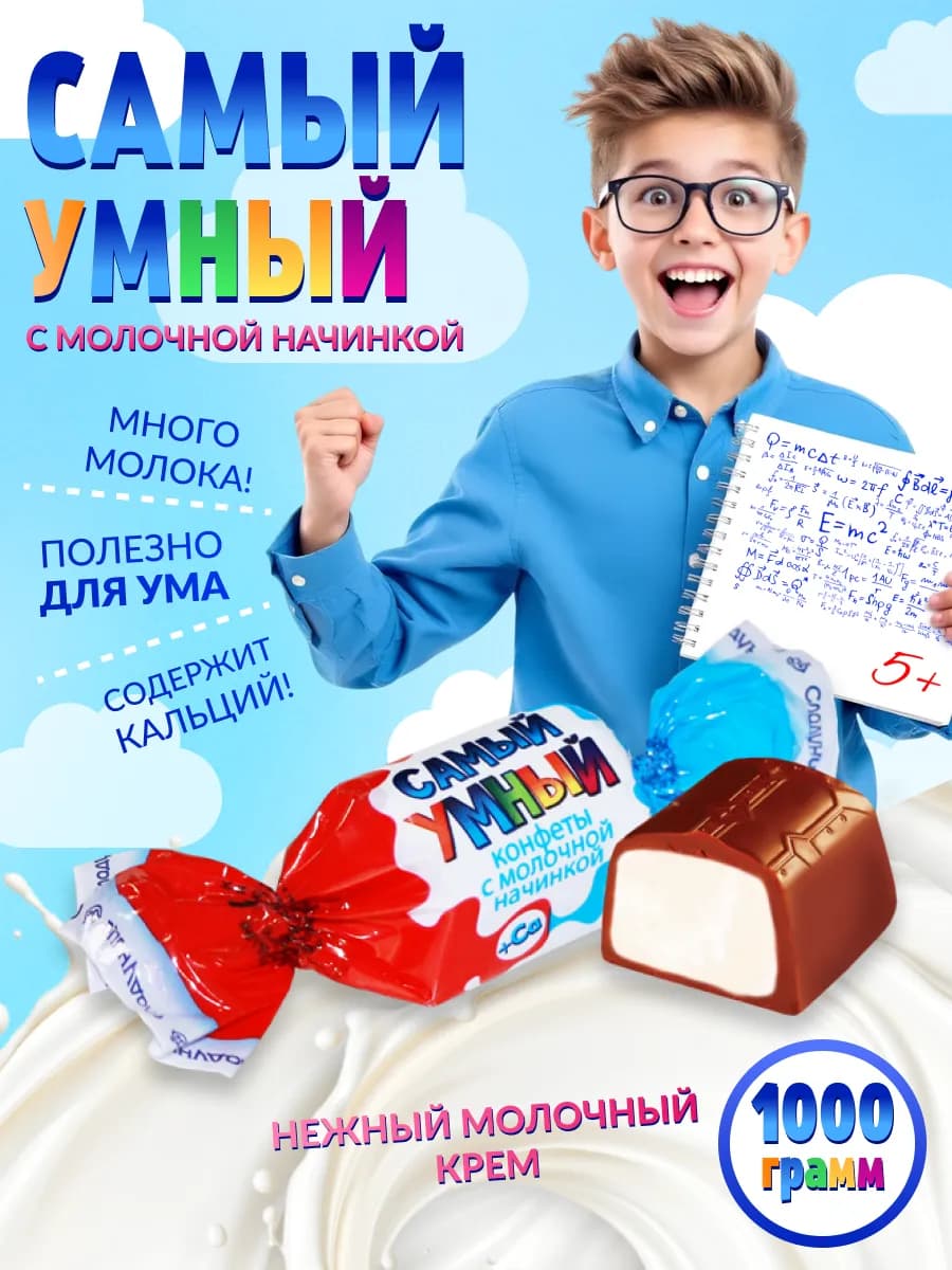 Конфеты Самый Умный шоколадные с молочной начинкой 1 кг