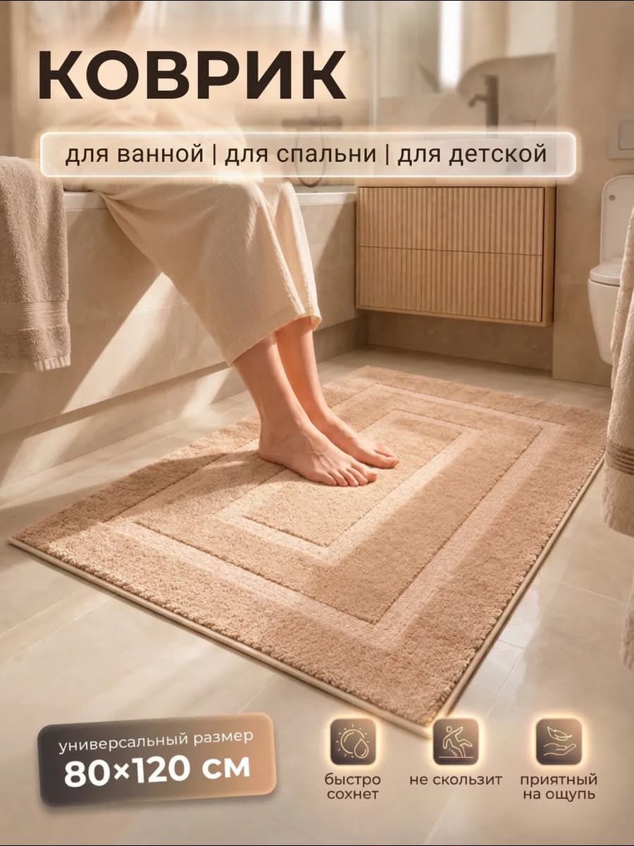Коврик для ванной и туалета противоскользящий большой