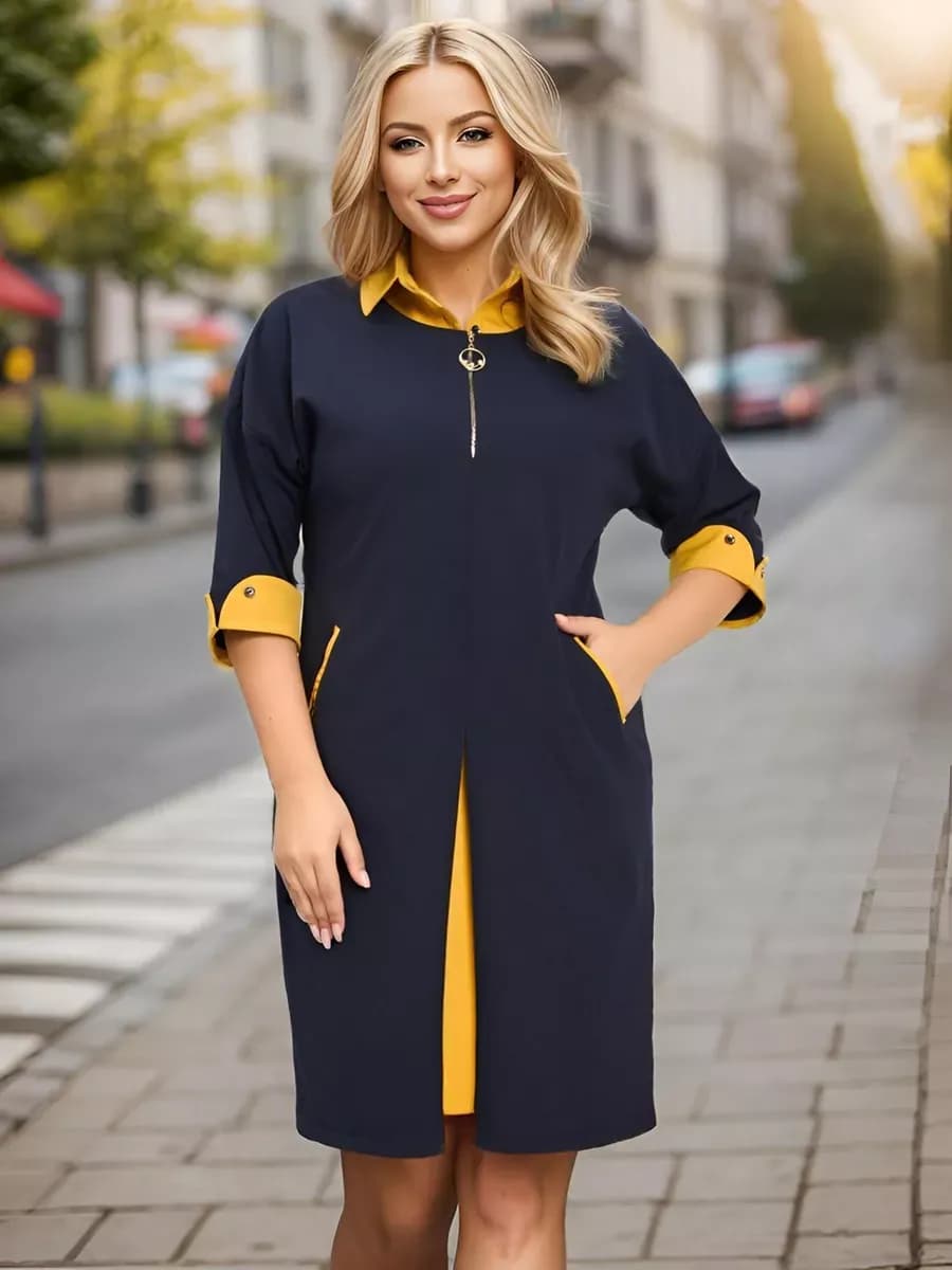 Платье больших размеров офисное с длинным рукавом