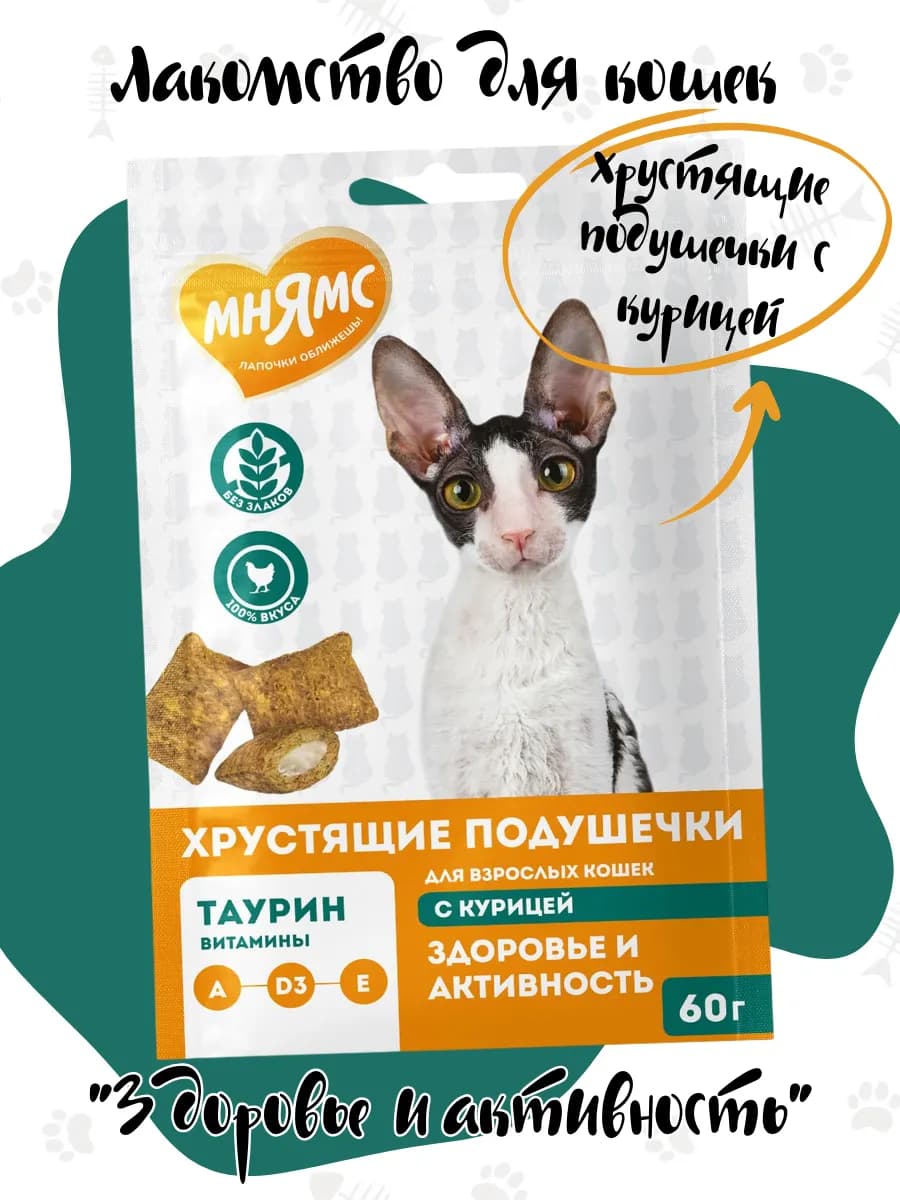 Хрустящие подушечки для кошек "Здоровье и активность" 60г - фото 1