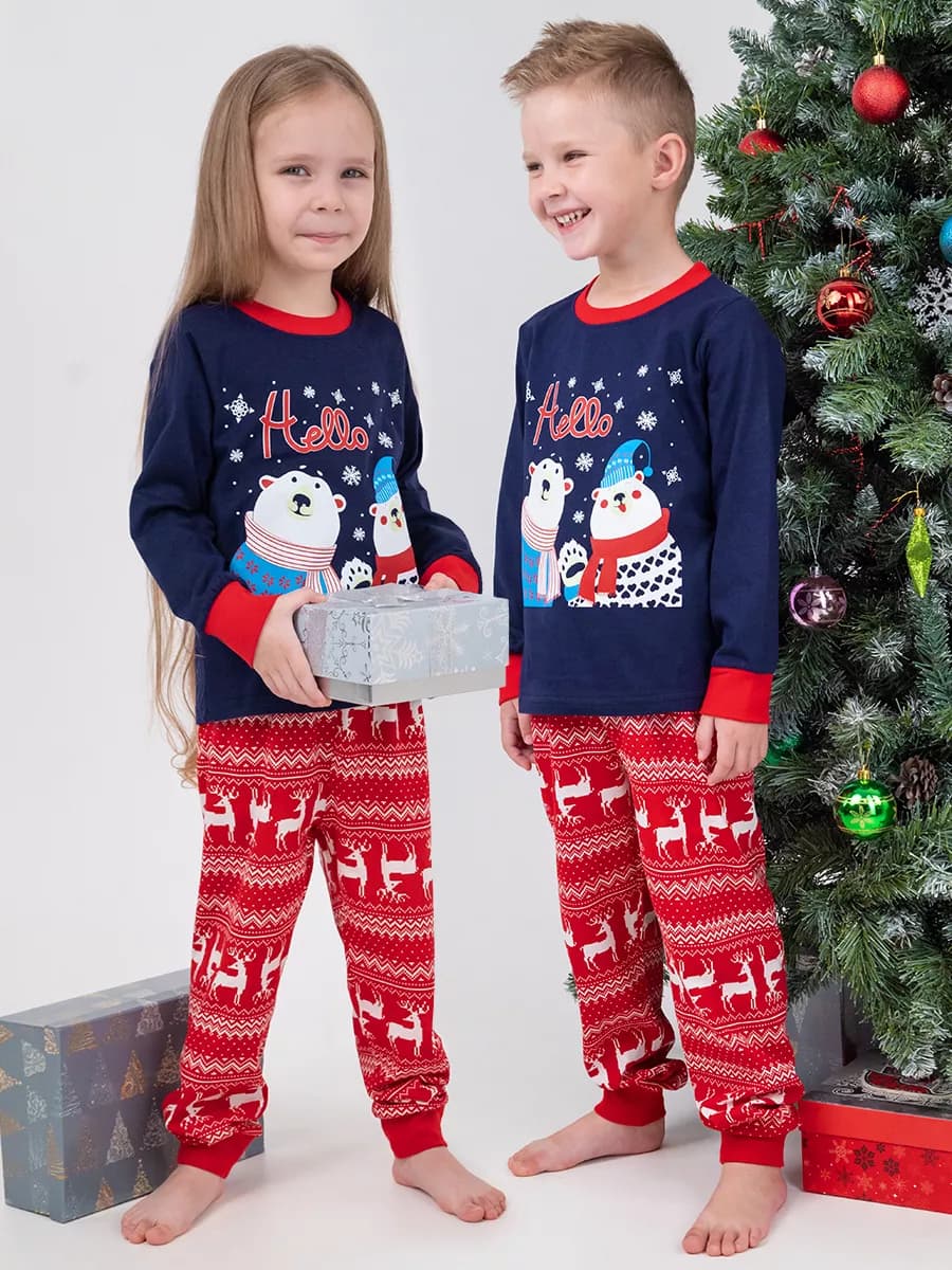 Пижама с брюками детская новогодняя хлопковая
