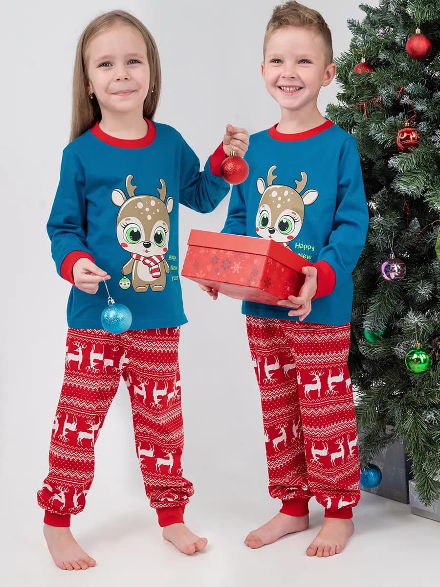 Пижама с брюками детская новогодняя хлопковая