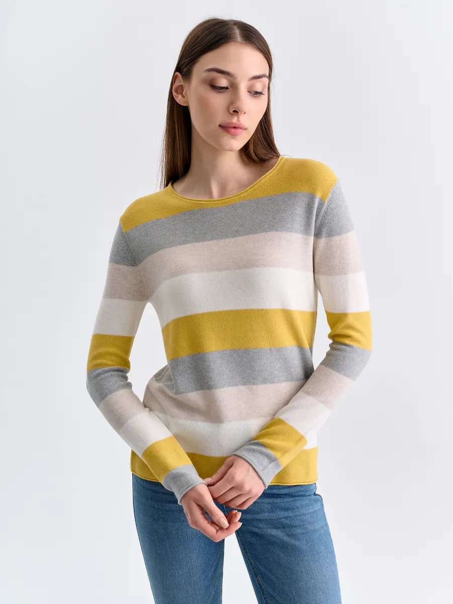 Джемпер базовый в полоску с круглым вырезом в офис