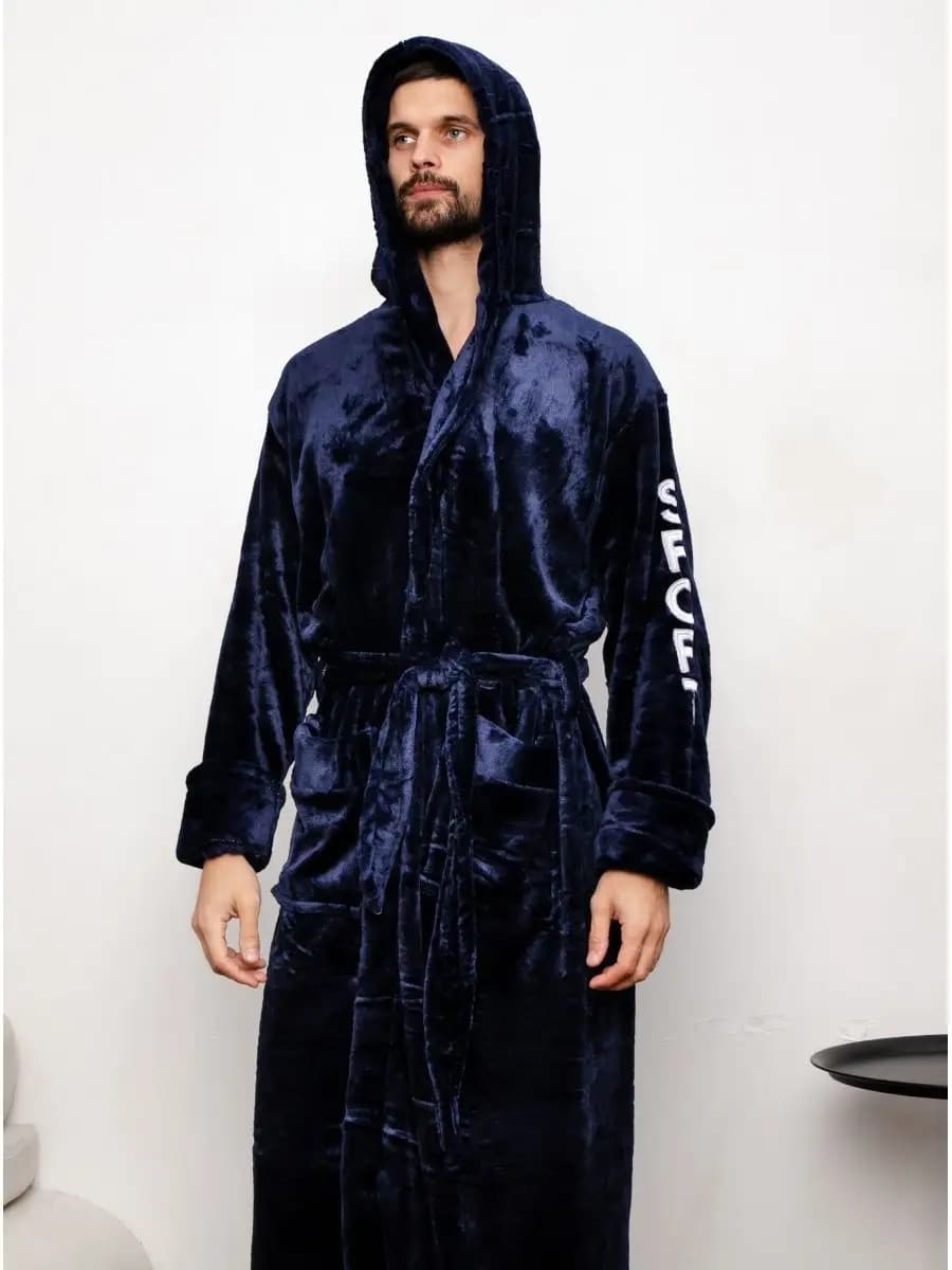 халат махровый теплый для дома с капюшоном