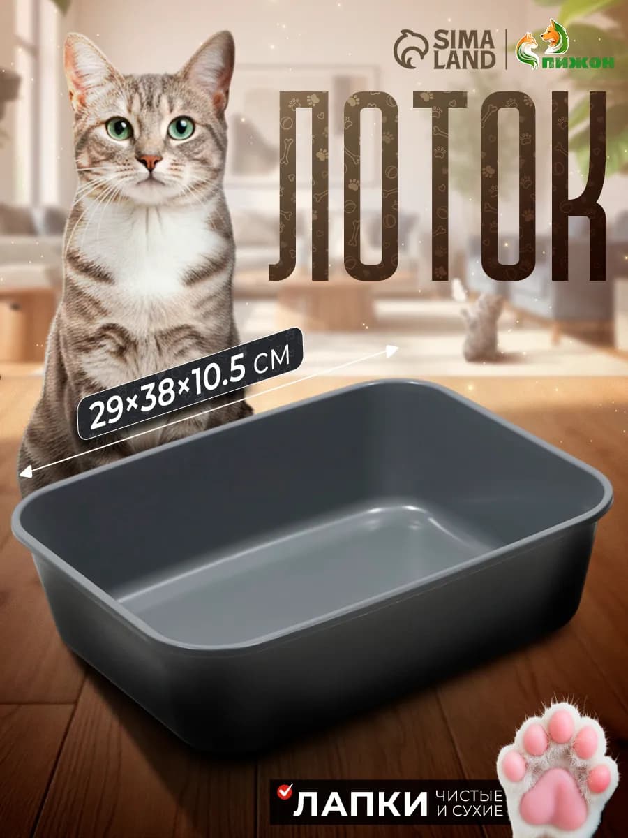 Лоток для кошек без сетки 29х38х10,5 см - фото 1