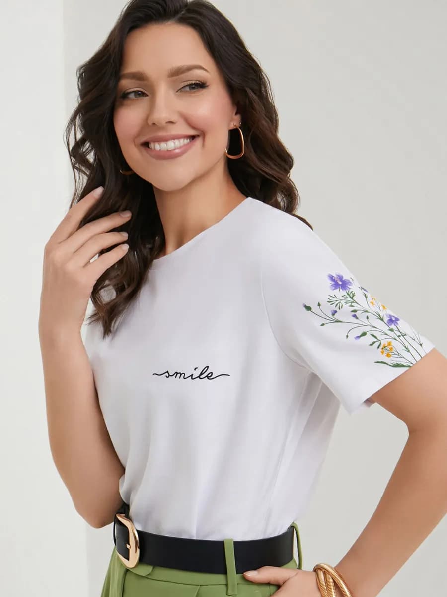 Футболка женская базовая с принтом большие размеры хлопок - фото 1