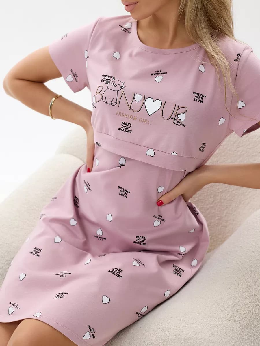 Ночная сорочка с коротким рукавом и рисунком трикотаж