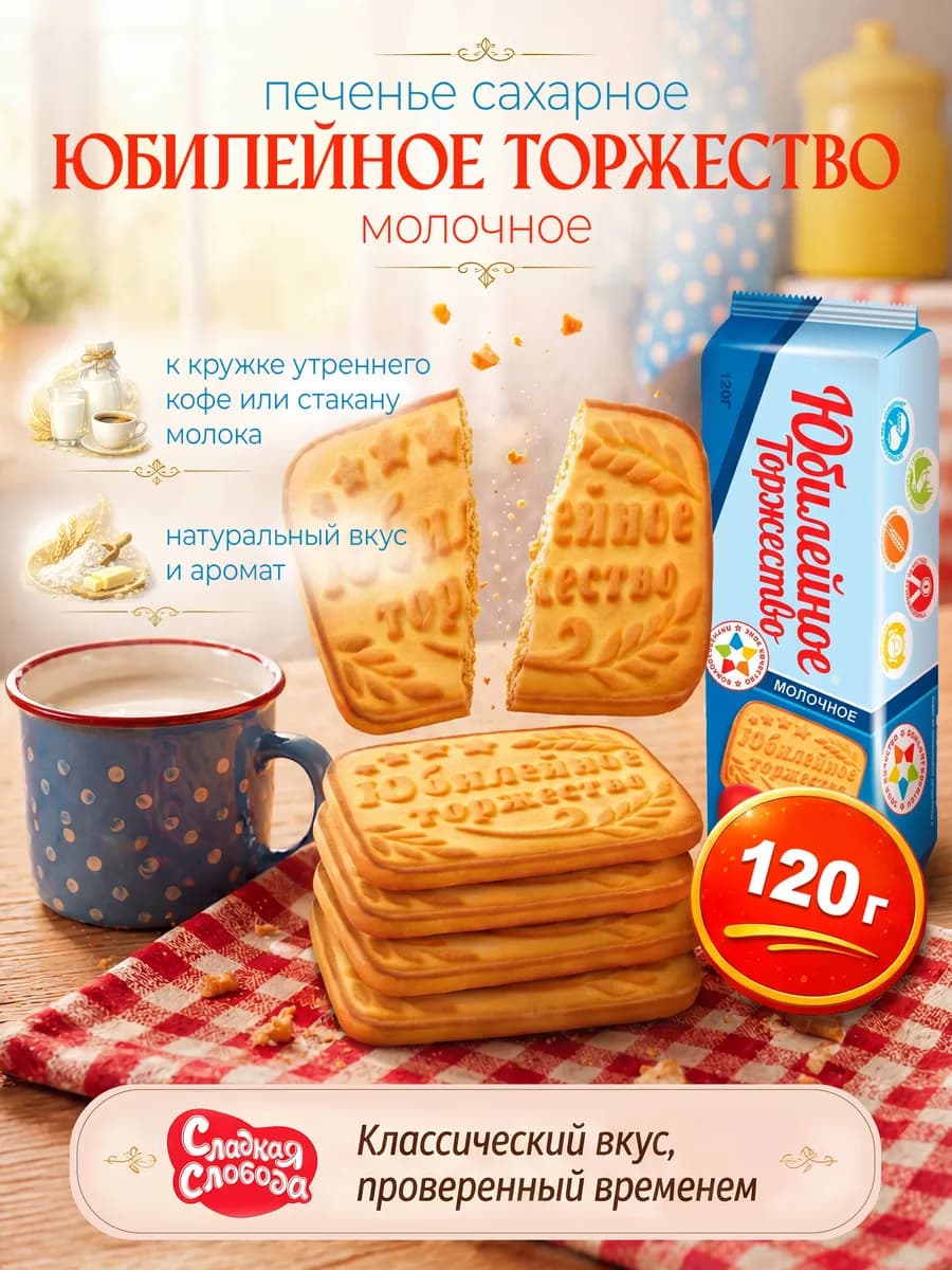 Печенье сахарное Юбилейное Торжество молочное 120 гр
