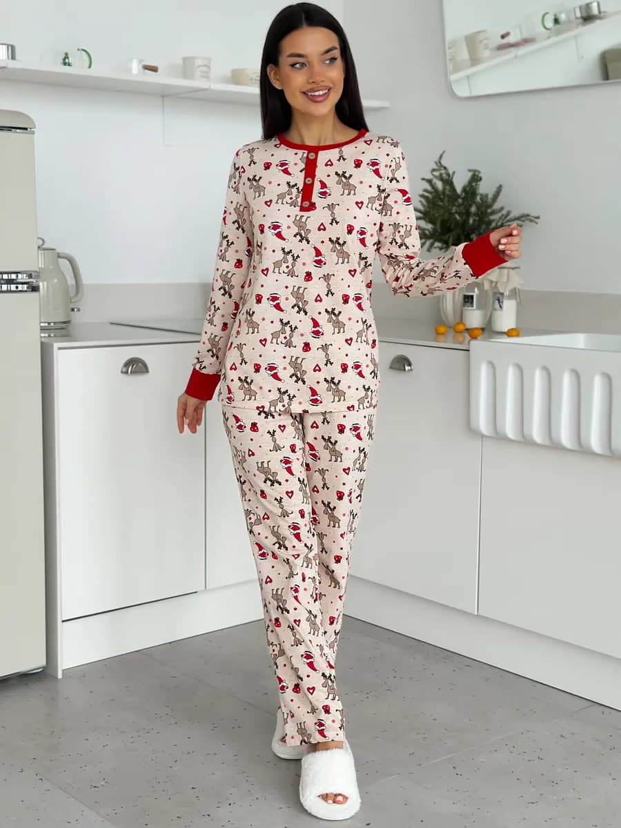 Пижама новогодняя со штанами и длинным рукавом